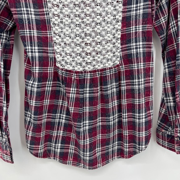 Anthropologie White Crow Size XS Plaid Crochet Back Button Front Shirt - Picture 6 of 10